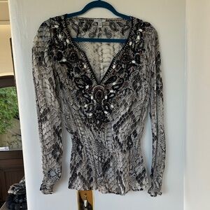 Cache Snake Print Blouse with Beaded Accents